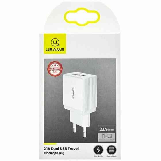 Мережевий зарядний пристрій Usams US-CC090 T24 2.1A Dual USB Travel Charger (EU) White Киев