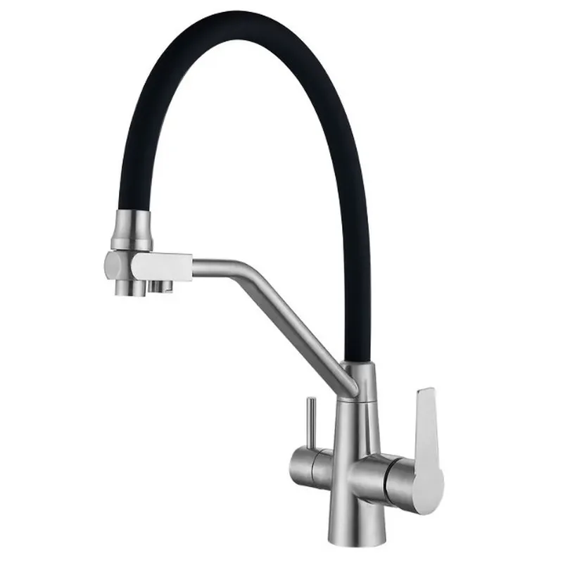 Кухонный смеситель Mixxus FUL-021 REFL.BLACK с гибким изливом из нержавеющей стали SUS304 на две воды Харьков - изображение 1