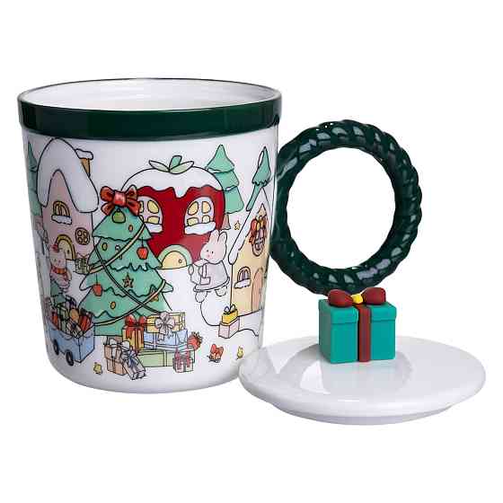 Чашка фарфоровая с крышкой Подарок 400 (мл) Зеленый Yiwu FM-CS-36C SBR Киев