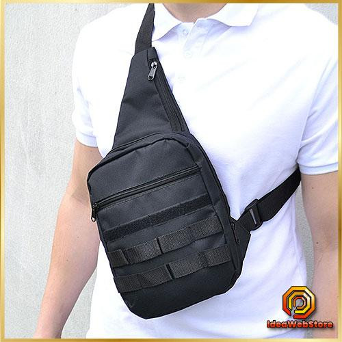 Чоловіча сумка-слінг з кордури на одне плече чорна Idea Нагрудна чоловіча сумка слінг чорна Київ - фото 1