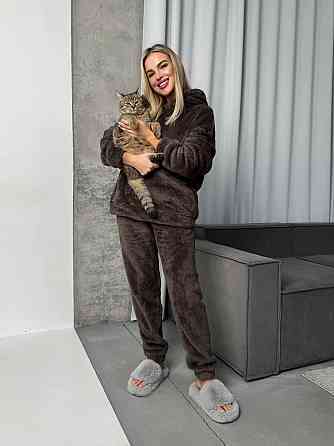 Женская уютная пижама двойка с капюшоном двусторонняя махра Одесса