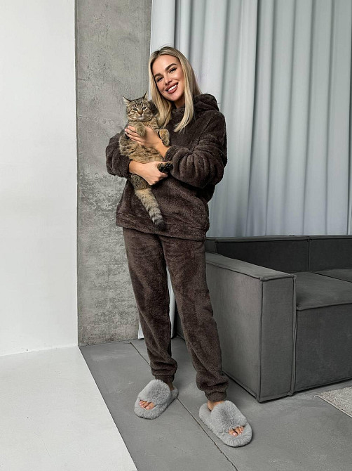 Женская уютная пижама двойка с капюшоном двусторонняя махра Одесса - изображение 3