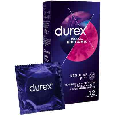 Презервативи Durex Dual Extase рельєфні з анестетиком 12 шт. (5052197053432) Вінниця