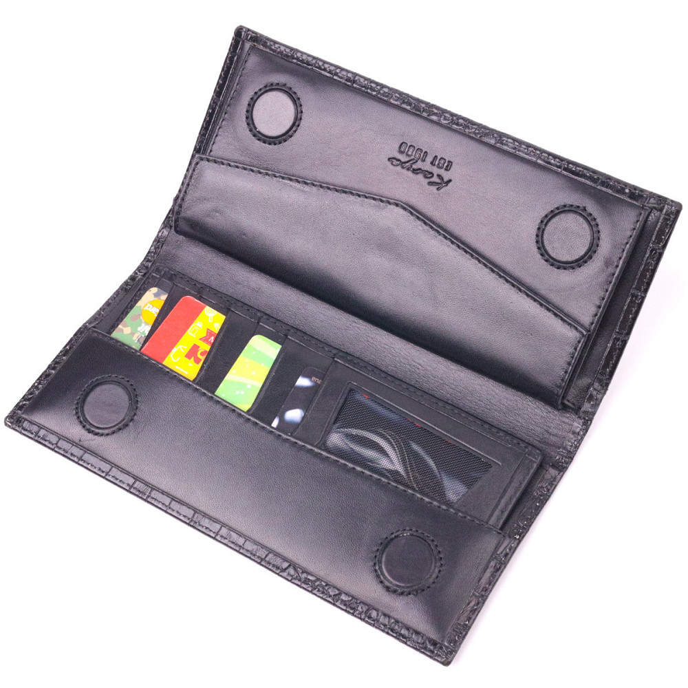 Стильний вертикальний гаманець із натуральної фактурної шкіри KARYA 21433 Чорний Київ - фото 6