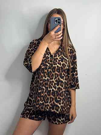 Женский летний костюм из штапель-шёлка в ярком принте Коричневый XL-2XL Харьков