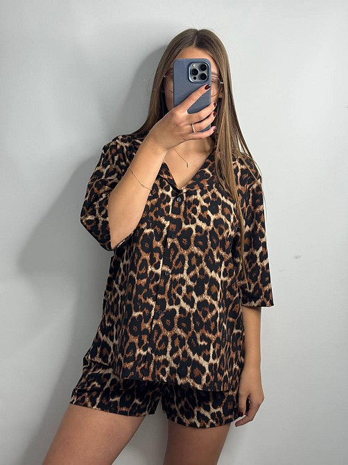 Женский летний костюм из штапель-шёлка в ярком принте Коричневый XL-2XL Харьков - изображение 2