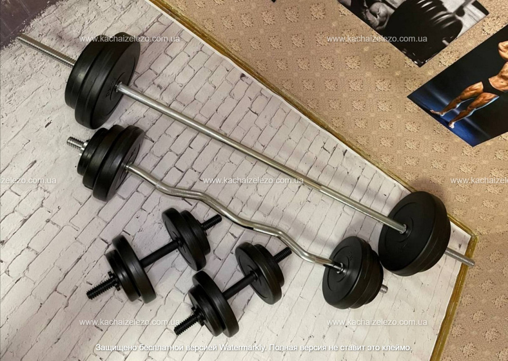 Штанга наборная + W-образный гриф с гантелями 80 кг Гантели, гири, штанги и диски ударостойкий пластик Киев - изображение 6