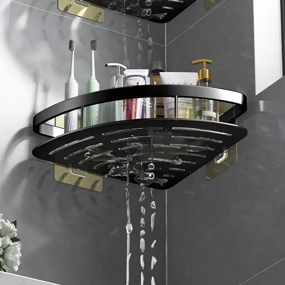 Кутова полиця у ванну (28х21х4,3 см) 1шт, Чорна / Органайзер для ванної / Полиця настінна металева Київ - фото 7