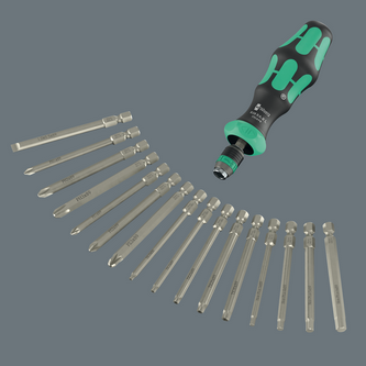 Трещоточна викрутка-бітотримач 1/4" Wera 16-в-1 з подовженими бітами 89мм, 05051530001 Одеса - фото 3