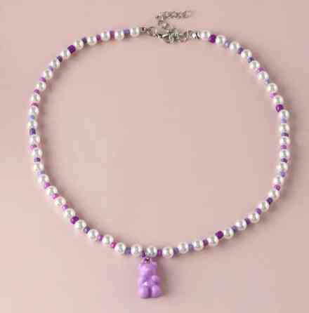 Бусы с мишками сиреневые - длина 40см, (ругелируется), пластик Киев