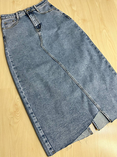 Юбка женская джинсовая Moss 503 длинная ассиметричная с разрезом голубая, голубой, 28, 28, 76 см, 100 см Киев - изображение 13