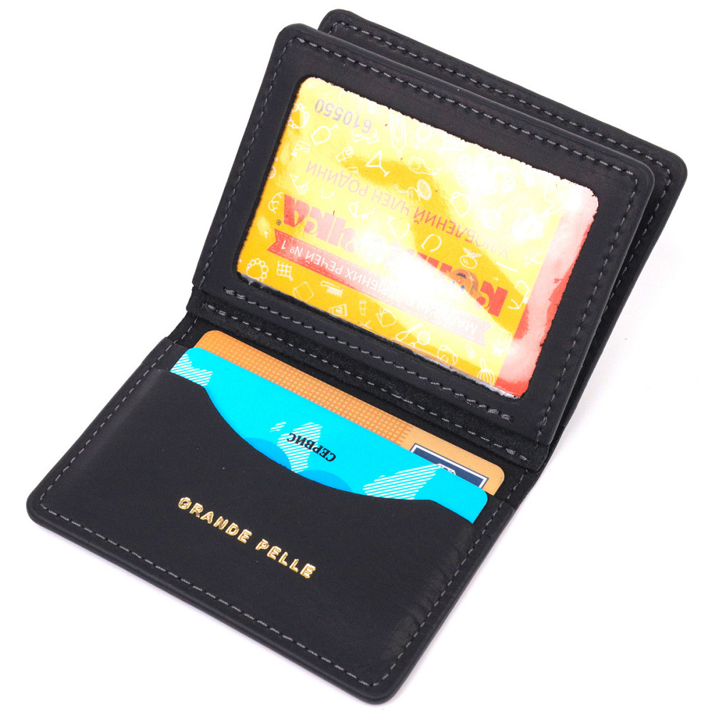 Вместительная обложка на автодокументы в винтажной коже Украина GRANDE PELLE 16709 Черная Киев - изображение 6