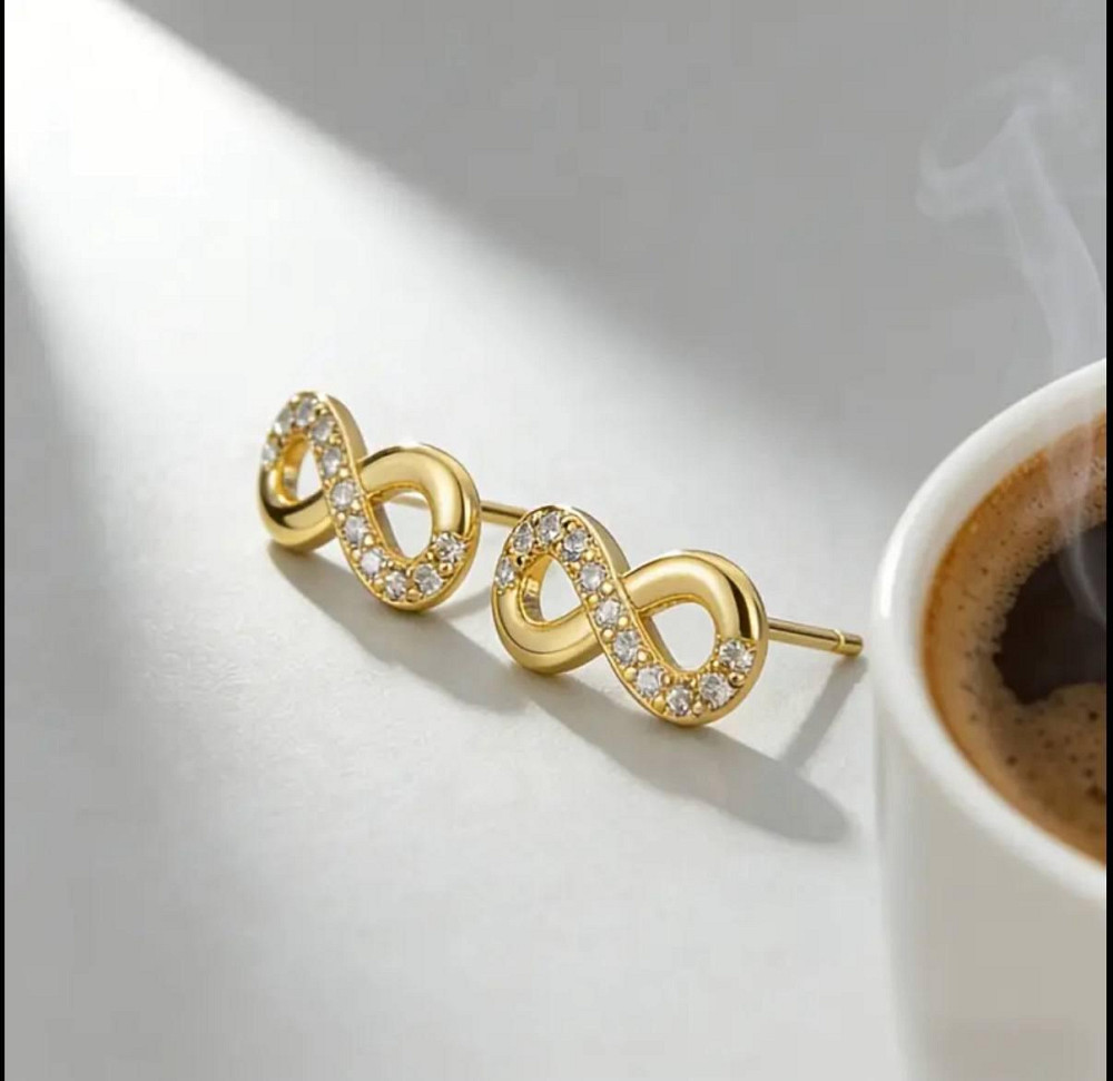 Серьги-пусеты бесконечность – золотой цвет Киев - изображение 2