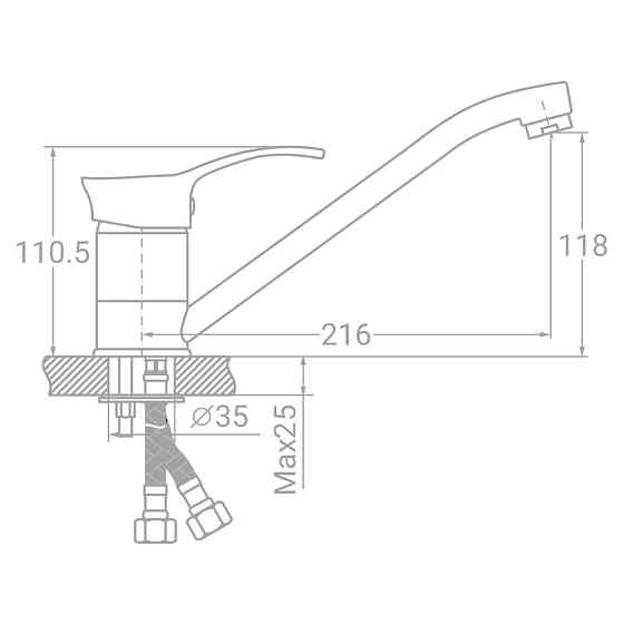 Смеситель s07 Ø40 для кухни гусак прямой 250мм на шпильке TAU SE-2B245C (9807130) Киев