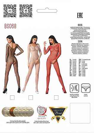 Бодістокінг Passion BS068 red, комбінезон, велика сітка, довгий рукав Sex Aura Київ