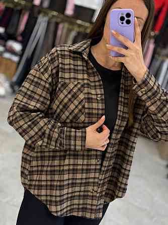 Женская рубашка в клетку oversize из турецкой фланели, коричневая, 42-44-46 Лубны