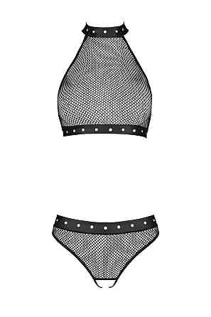 Білизна з відкритим доступом Passion MOONLIGHT SET L/XL black топ, стрінги Sex Aura Київ