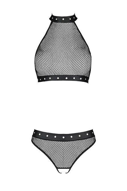 Білизна з відкритим доступом Passion MOONLIGHT SET L/XL black топ, стрінги Sex Aura Київ - фото 4