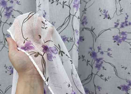 Тюль VR-Textil 1324т Flora Батист Білий з фіолетово-чорним принтом 300х270 см (42-0027) Київ