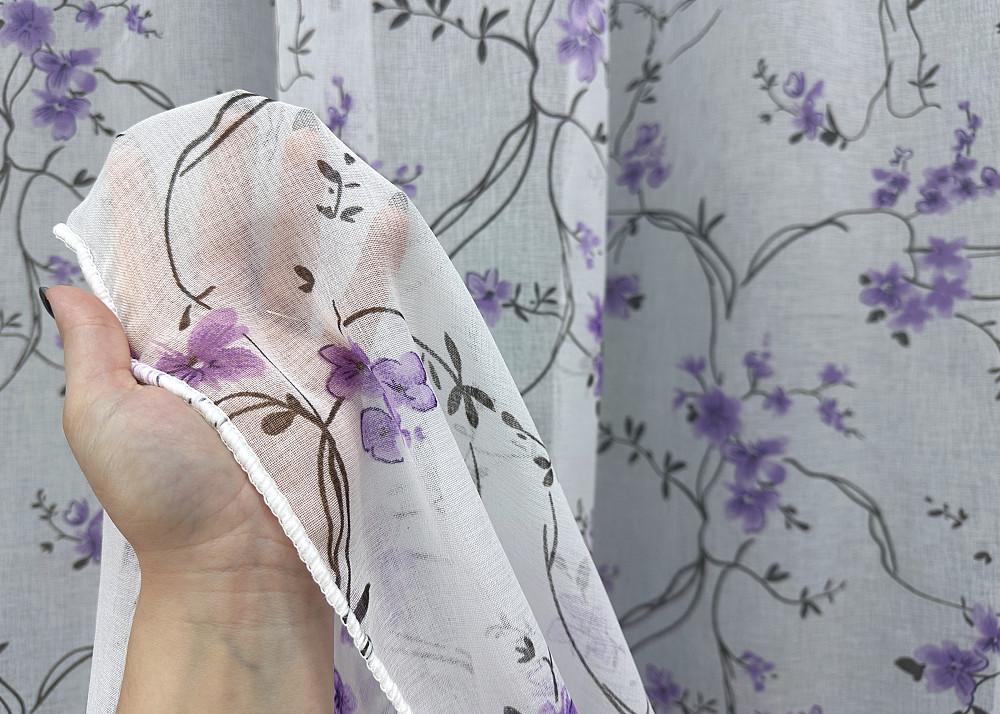Тюль VR-Textil 1324т Flora Батист Білий з фіолетово-чорним принтом 300х270 см (42-0027) Київ - фото 4