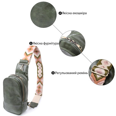 Сумка Vintage Через плече з екошкіри Зелена (22791) Вінниця - фото 6