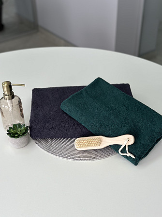 Комплект полотенец однотонных Ideal Textile 50х90см, 70х140см 450 г/м2 графитотовый, изумрудный Черновцы - изображение 3