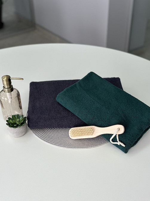 Комплект рушників Ideal Textile однотонних 50х90см, 70х140см 450 г/м2 графітовий, смарагдовий Чернівці - фото 3