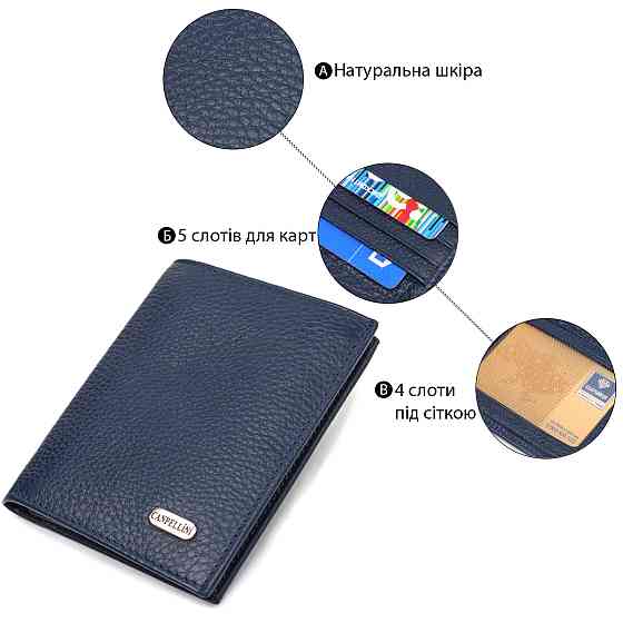 Чоловічий компактний гаманець із натуральної шкіри флотар CANPELLINI 21872 Синій Київ