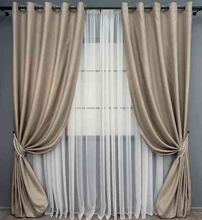 Комплект готовых штор на люверсах VR-Textil Рогожка TERRA LUXE № 1858ш Бежевый 150х270 см 2 шт (37-0296) Киев