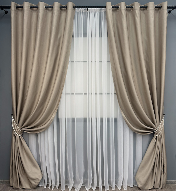 Комплект готовых штор на люверсах VR-Textil Рогожка TERRA LUXE № 1858ш Бежевый 150х270 см 2 шт (37-0296) Киев - изображение 2