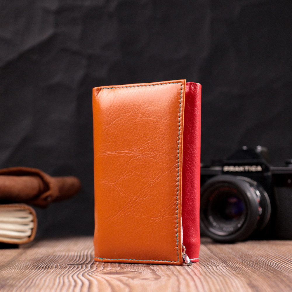 Шкіряний гаманець в три складання для жінок Різнокольоровий (ST Leather) Київ - фото 3
