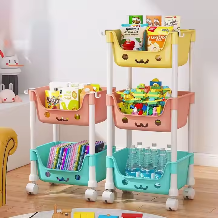 Стеллаж на колесиках с тремя уровнями для детской, органайзер на колесах для игрушек, разноцветный, 75×31×21см Каменец-Подольский - изображение 5