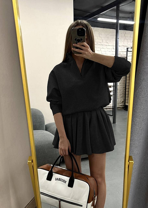 Женский стильный прогулочный костюм двойка: кофта и юбка двунить Черный, 42/44 Одесса - изображение 3