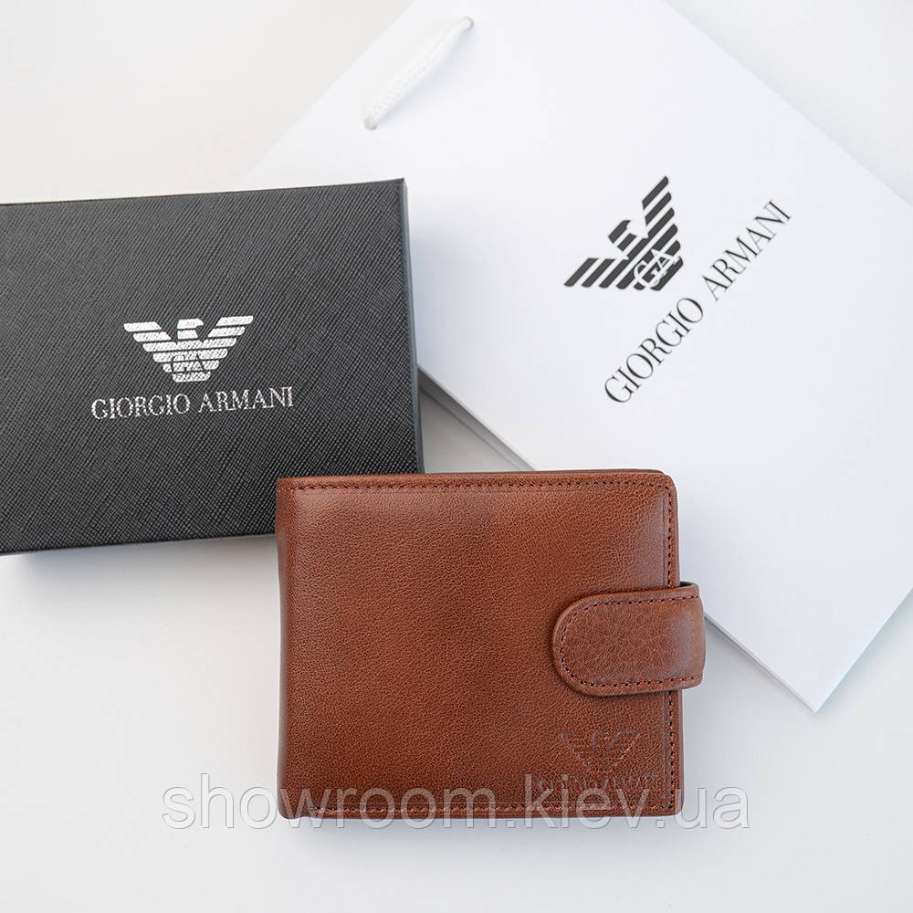 Мужское кожаное портмоне на кнопке Armani (2081) brown Киев - изображение 2