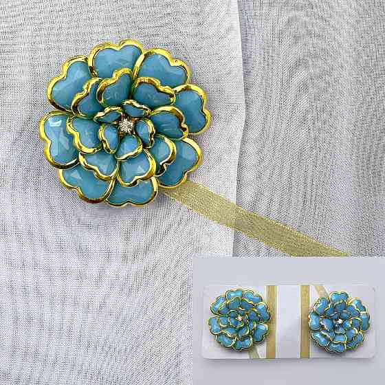 Магніти для штор і гардин Квітка набір 2 шт Блакитний з золотистим (81-309) Київ