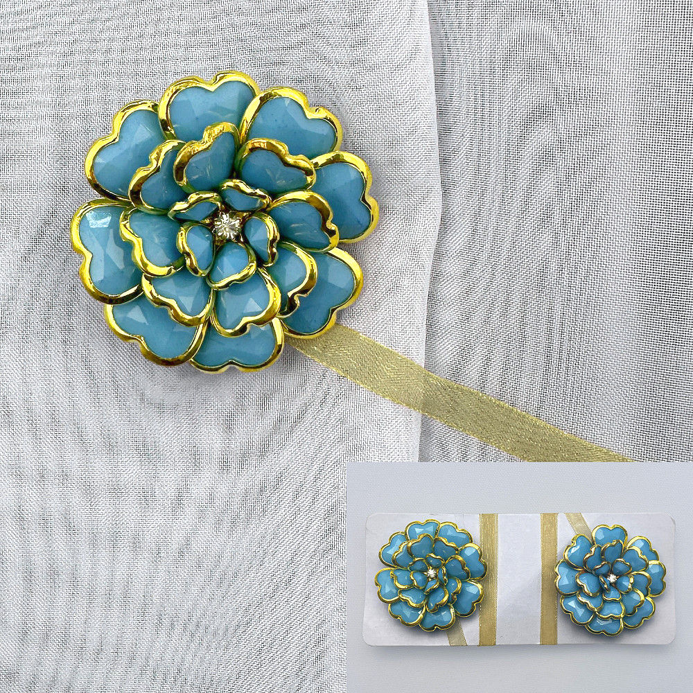 Магниты для штор и гардин Цветок набор 2 шт Голубой с золотистым (81-309) Киев - изображение 1