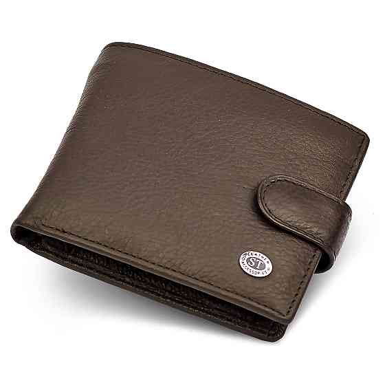Шкіряне чоловіче портмоне на кнопці ST Leather ST104 Коричневе Київ