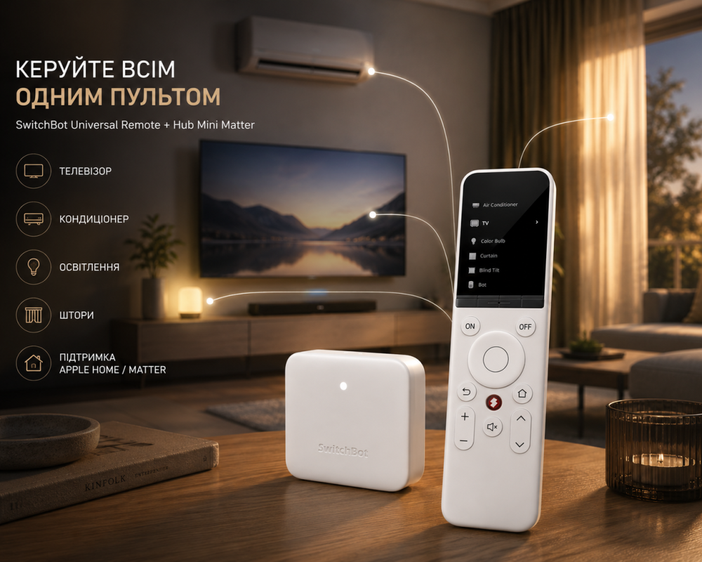 Комплект SwitchBot Universal Remote + Hub Mini Matter, універсальний смарт-пульт Wi-Fi 2.4 ГГц, керування 25 пристроями, Apple Hom Київ - фото 10