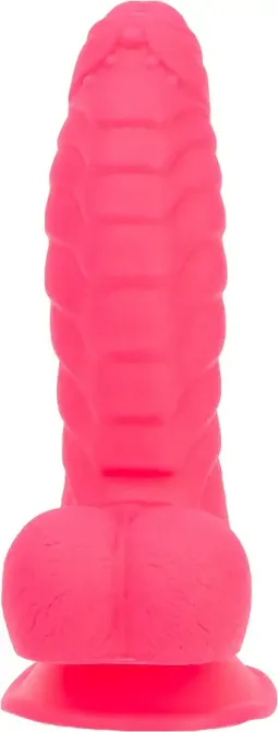 Ребристий фалоімітатор на присосці ADDICTION — Tom 7″ Dildo With Balls — Pink, віброкуля в подарунок Львів - фото 2