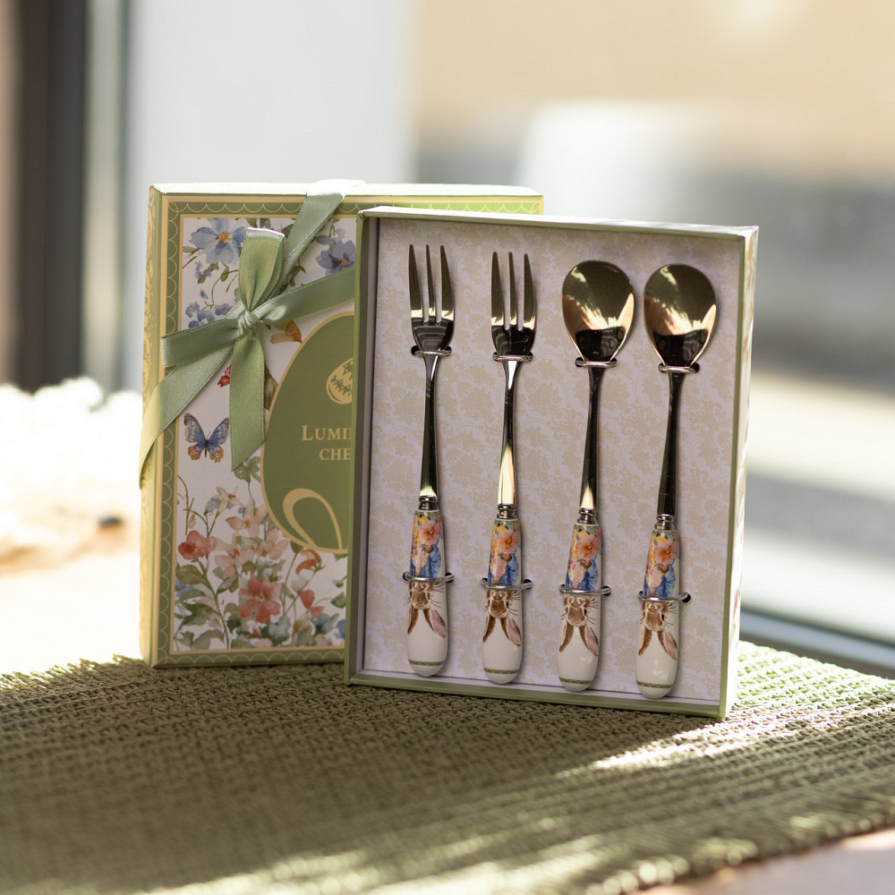 Набір столових приборів Garden Rabbits десертна виделка і ложка срібляста по 2 штуки HP-7323-7 Коломыя - изображение 2