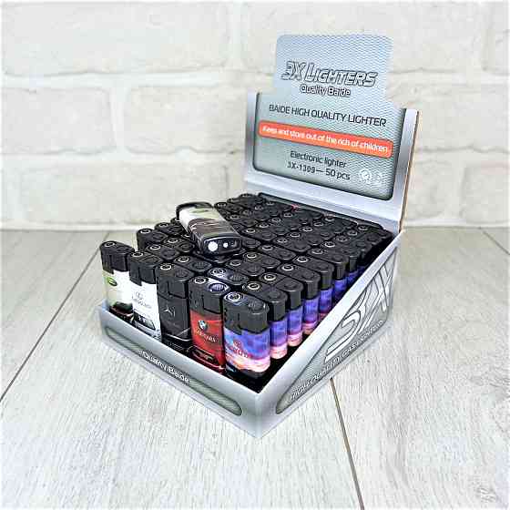 Зажигалка с фонарем турбо-пламя принт Машина уп/50шт Turbo1309-4 Харьков