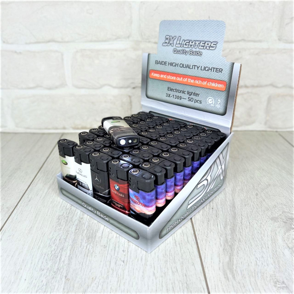 Зажигалка с фонарем турбо-пламя принт Машина уп/50шт Turbo1309-4 Харьков - изображение 1