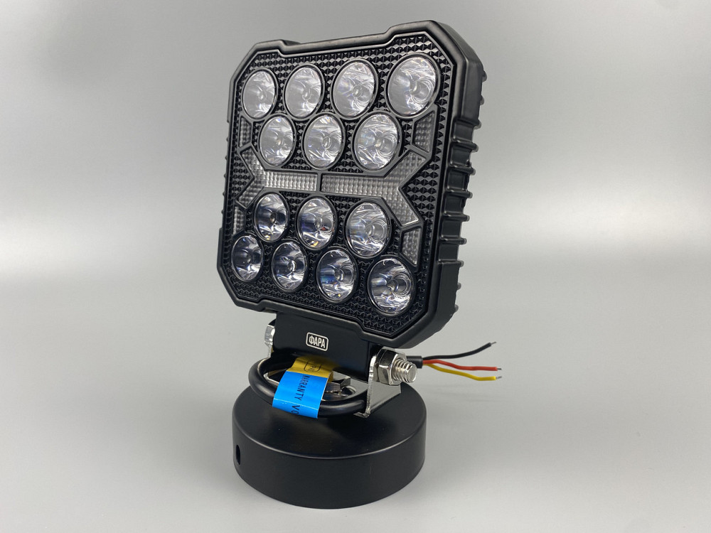 Фара LED квадратна 16 Led chip 12/24V. Широкий промінь + DRL світло (жовта горизонт лінія), світло 6500К, IP67 Мукачево - фото 7