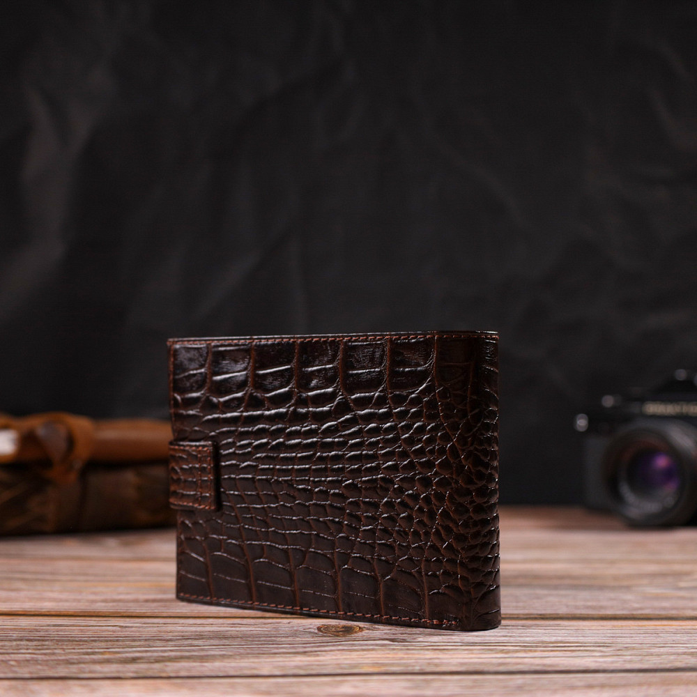 Функциональный горизонтальный кошелек для мужчин из натуральной кожи с тиснением под крокодила CANPELLINI 21885 Коричневый Киев - изображение 9