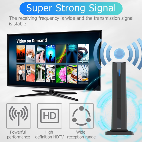 Цифровая комнатная антенна для Smart TV HDTV Amplified с усилителем сигнала 25dBi, кабель 5м, радиус 700+ км, Black Киев