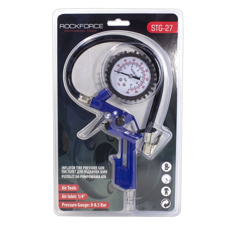 Пістолет для підкачування шин з аналоговим манометром та шлангом (0-12 Bar) RockForce RF-STG-27 Одеса - фото 3
