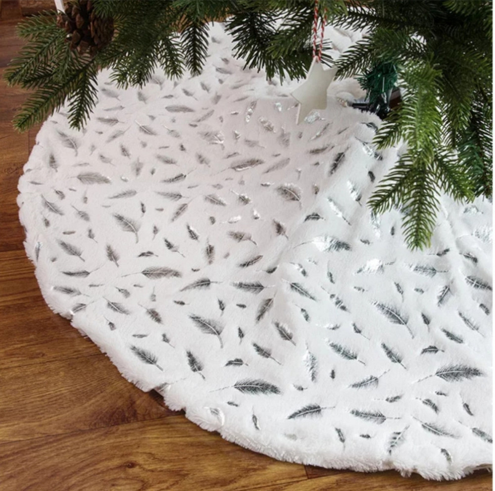 Коврик под елку с перышками 90 см бело-серебристый Киев - изображение 2
