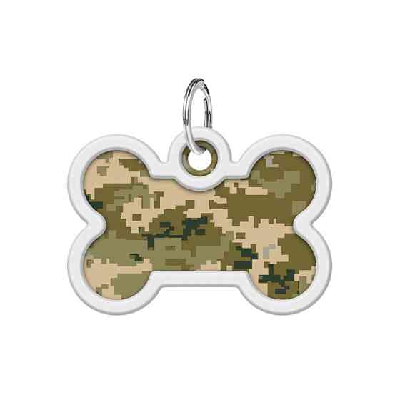 Адресник для собак і котів металевий WAUDOG Smart ID з QR паспортом, малюнок "Мілітарі", кістка, Д 40 мм, Ш Вінниця