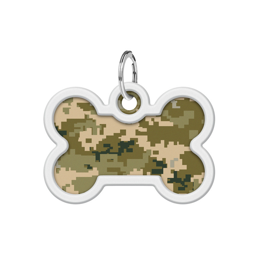 Адресник для собак і котів металевий WAUDOG Smart ID з QR паспортом, малюнок "Мілітарі", кістка, Д 40 мм, Ш Вінниця - фото 2