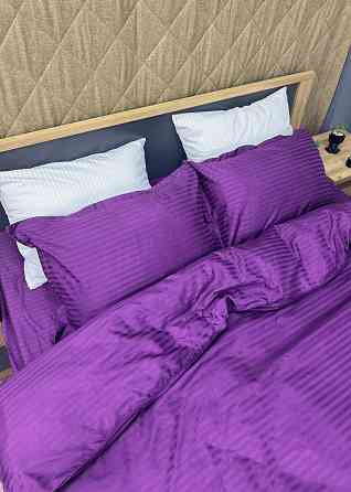 Комплект постельного белья Страйп-сатин Евро 200х230 с простыней на резинке Фуксия (88-093) Киев